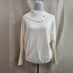 Marc New York Women's Ivory Cowl Neck Gold Button Long Sleeve Sweater Size Small